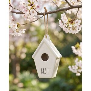 Rae Dunn Magenta Rest Birdhouse Hanging Ceramic Decor White Artisan NEW
